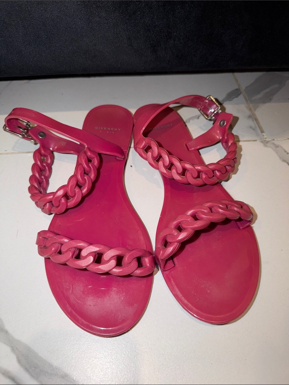 Givenchy Hot Pink Chain-Strap Flat Sandals